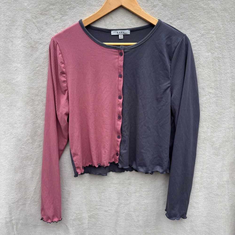 Gaze Pink and Gray Button-Down Shirt